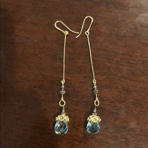Blue crystal long drop earrings